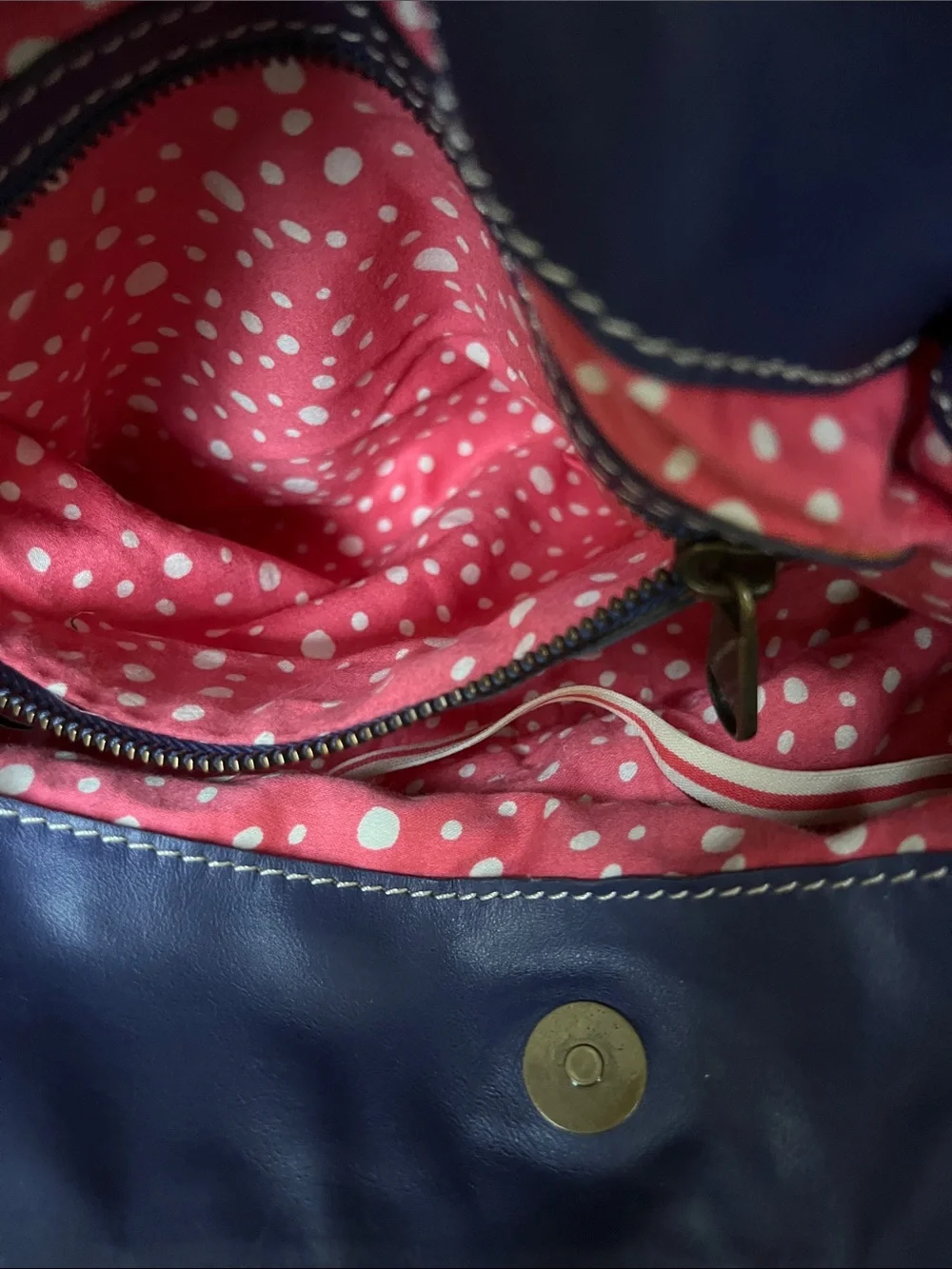 Boden Blue Leather Hobo Slouch Shop Tote Bag 100% Cotton Lining Vintage 90s Y2K